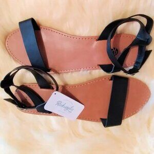 Rekayla (11) Flat Faux Leather Ankle Strap and Adjustable Buckle Sandals